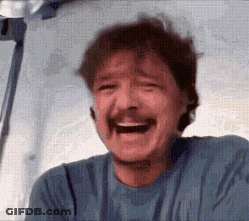 Man With Mustache Laughing Mouth Open Eyes Closed GIF