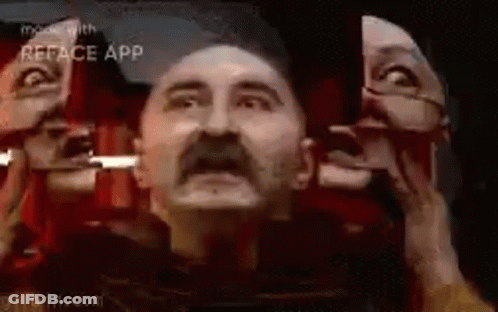 Man With Mustache Looking In Mirror GIF