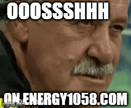 Man With Mustache Making Funny Face Saying Ooossshhh On Energy1058 GIF