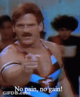 Man With Mustache Pointing No Pain No Gain GIF