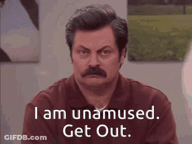 Man With Mustache Saying I Am Unamused Get Out GIF
