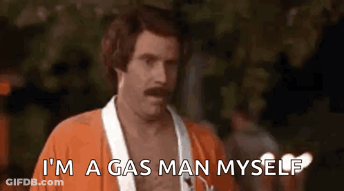 Man With Mustache Saying I'm A Gas Man Myself GIF