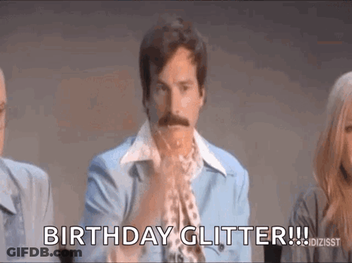Man With Mustache Says Birthday Glitter GIF