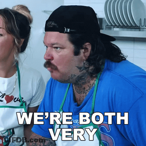 Man With Mustache Says We're Both Very In Kitchen GIF