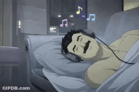 Man With Mustache Sleeping In Headphones GIF