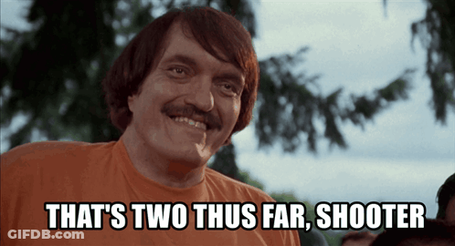 Man With Mustache Smiling That's Two Thus Far Shooter GIF