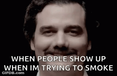 Man With Mustache Smiling When People Show Up When I'm Trying To Smoke GIF