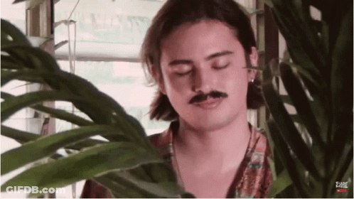 Man With Mustache Standing By Window GIF