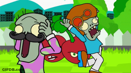 Man With Mustache Standing Next To Zombie With Glasses GIF