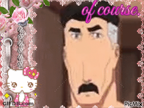 Man With Mustache Surrounded By Pink Flowers GIF