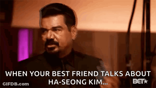 Man With Mustache Talking To Another Man About Ha-Seong Kim GIF