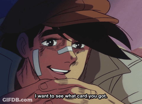 Man With Nose Bandage Smiling Says I Want To See What Card You Got GIF