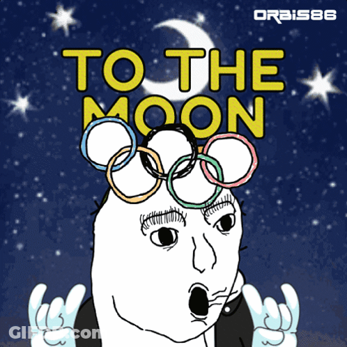 Man With Olympic Rings And To The Moon GIF