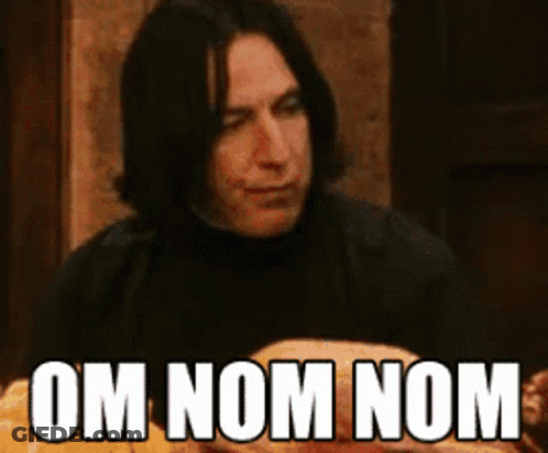 Man With Om Nom Nom Text GIF