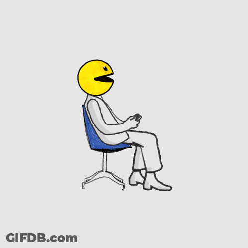 Man With Pac Man Face Sitting GIF