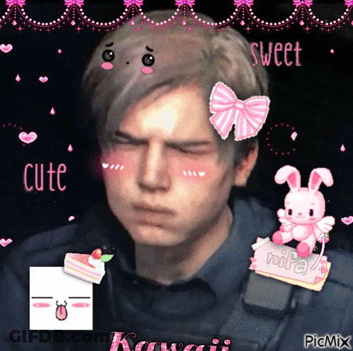 Man With Pink Bow And Pink Bunny Cute Sweet GIF