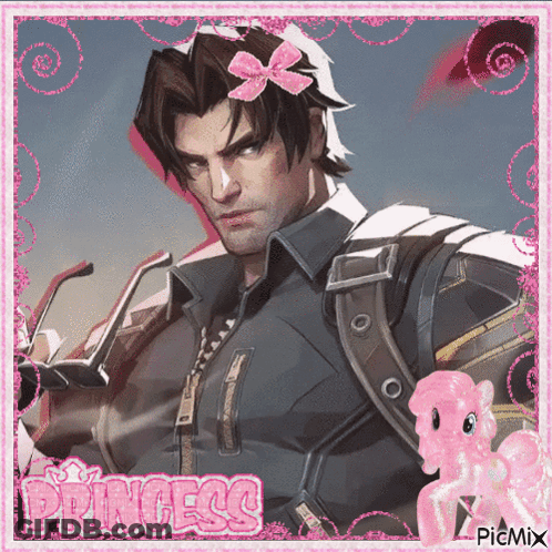 Man With Pink Bow Surrounded By Pink Swirls Saying Princess GIF