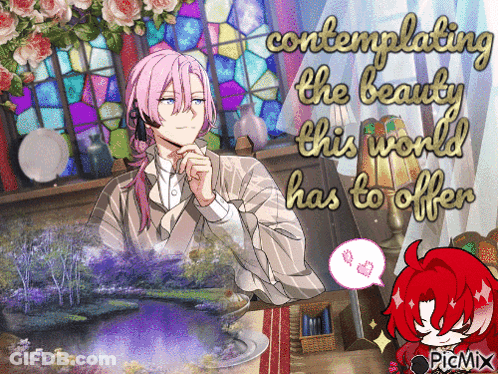 Man With Pink Hair Contemplating Beauty This World GIF