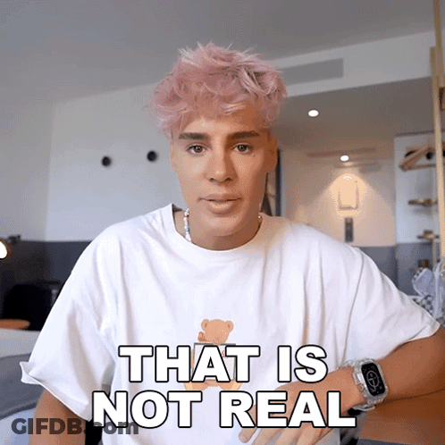 Man With Pink Hair In White Shirt Saying That Is Not Real GIF