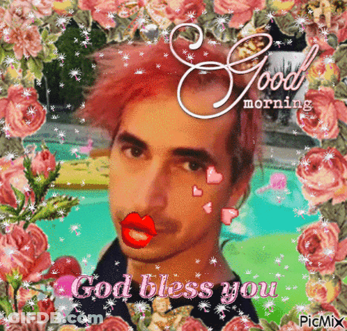 Man With Pink Hair Saying Good Morning God Bless You GIF