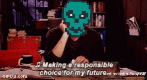 Man With Pixelated Skull Saying Making A Responsible Choice For My Future GIF
