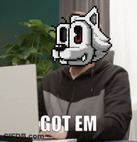 Man With Pixelated Wolf Head Laptop Saying Got Em GIF