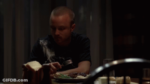 Man With Plate And Salt And Pepper Shaker GIF