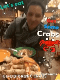 Man With Plate Of Crabs And Beer GIF