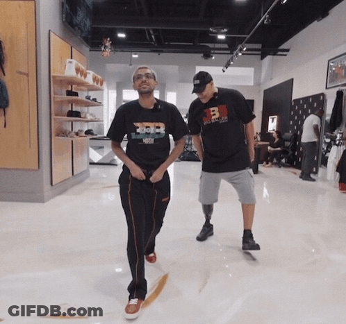 Man With Prosthetic Leg Wearing BB T-Shirt GIF