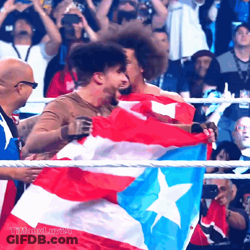 Man With Puerto Rican Flag In Wrestling Ring Tiffanyluv24 GIF