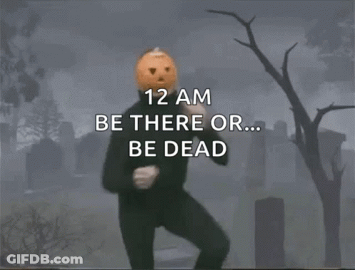 Man With Pumpkin Head Dancing In Cemetery 12 AM Be There Or Be Dead GIF