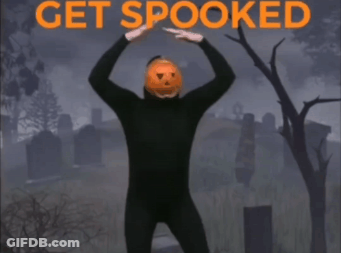 Man With Pumpkin Head Dancing In Cemetery Get Spooked GIF