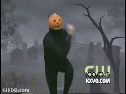 Man With Pumpkin Head Dancing In Cemetery Sponsored By KXVO.com GIF
