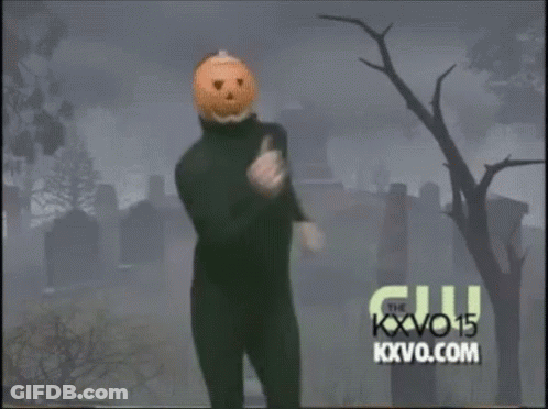 Man With Pumpkin Head Dancing In Cemetery Sponsored By KXVO.com GIF