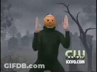 Man With Pumpkin Head Dancing In Cemetery With Fox News Logo GIF