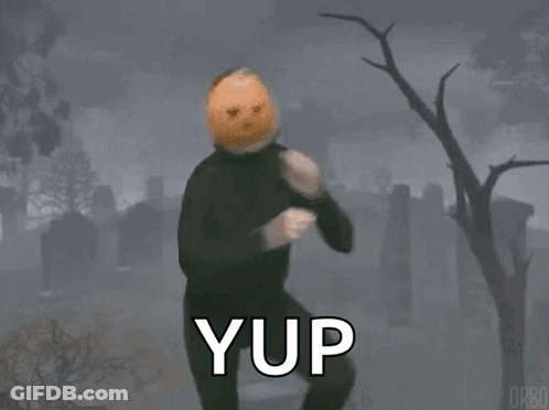Man With Pumpkin On Head Dancing In Cemetery Saying Yup GIF