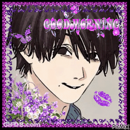 Man With Purple Flowers Good Morning GIF