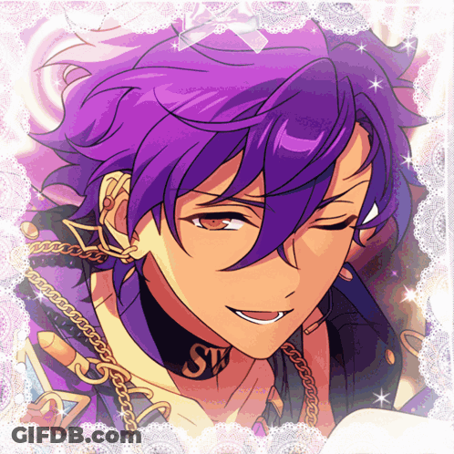 Man With Purple Hair And Choker Saying SW GIF