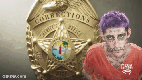 Man With Purple Hair And Corrections Badge GIF