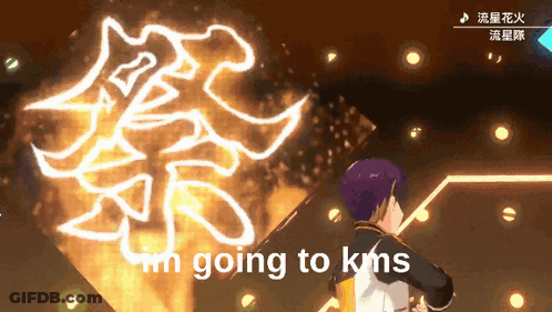 Man With Purple Hair And KMS Sign GIF