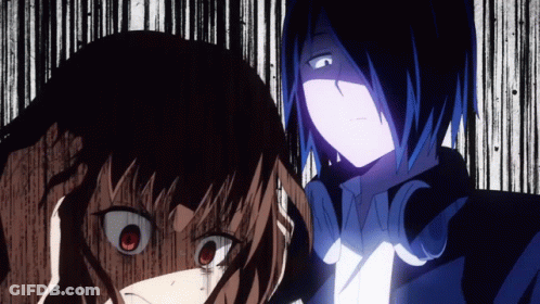 Man With Purple Hair And Woman With Red Eyes GIF