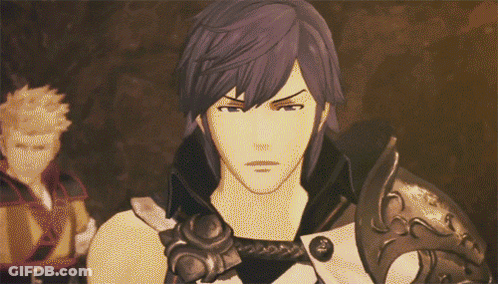 Man With Purple Hair In Armor And Sword GIF