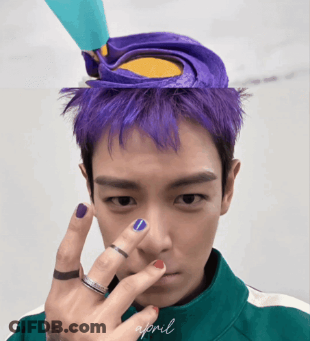 Man With Purple Hair In Green Jacket Saying April GIF