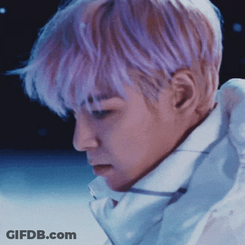 Man With Purple Hair In White Jacket GIF
