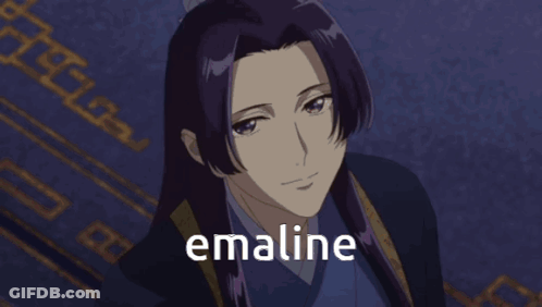 Man With Purple Hair Smiling With Word Emaline GIF