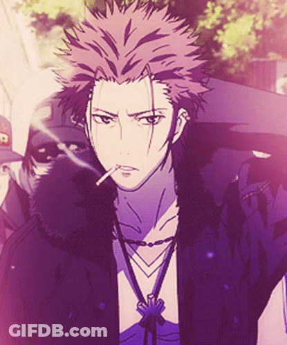 Man With Purple Hair Smoking Cigarette Wearing Necklace GIF
