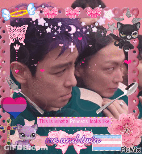Man With Purple Hair Surrounded By Pink Frame GIF