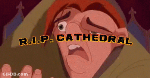 Man With R.I.P. Cathedral Above Him GIF