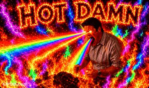 Man With Rainbow Coming Out Of Mouth Saying Hot Damn GIF