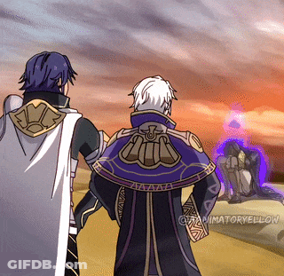 Man With Red And Blue Hair Before Building Saying We Fire Emblem Engage GIF